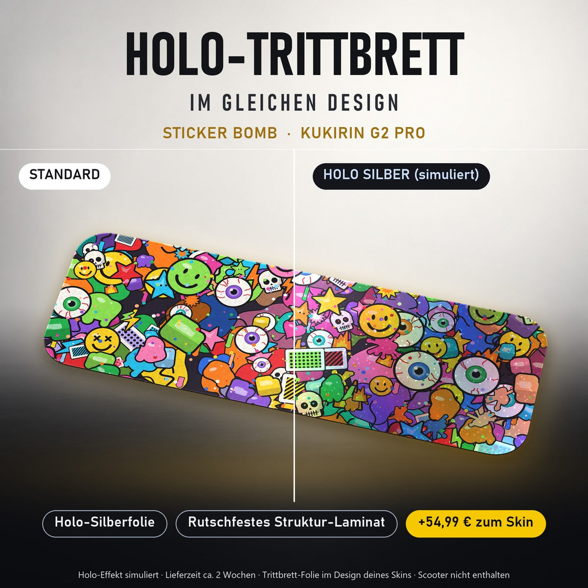 Holo-Trittbrett im gleichen Design – STICKER BOMB für KUKIRIN G2 PRO, Holo-Effekt simuliert (+54,99 €)