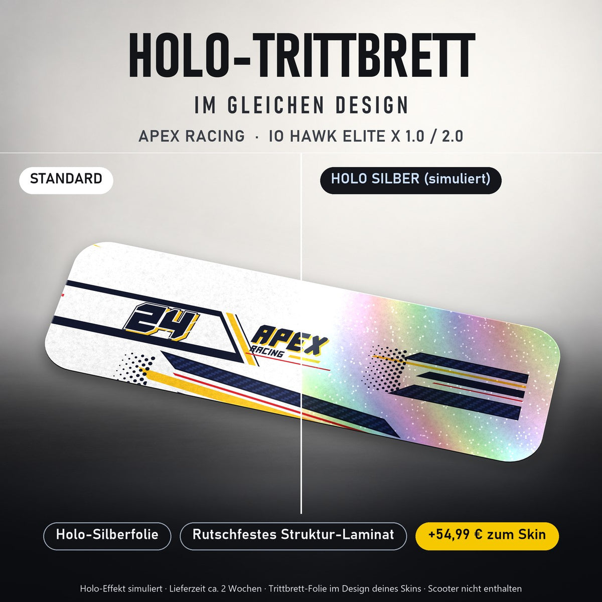 Holo-Trittbrett im gleichen Design – APEX RACING für IO HAWK ELITE X 1.0 / 2.0, Holo-Effekt simuliert (+54,99 €)