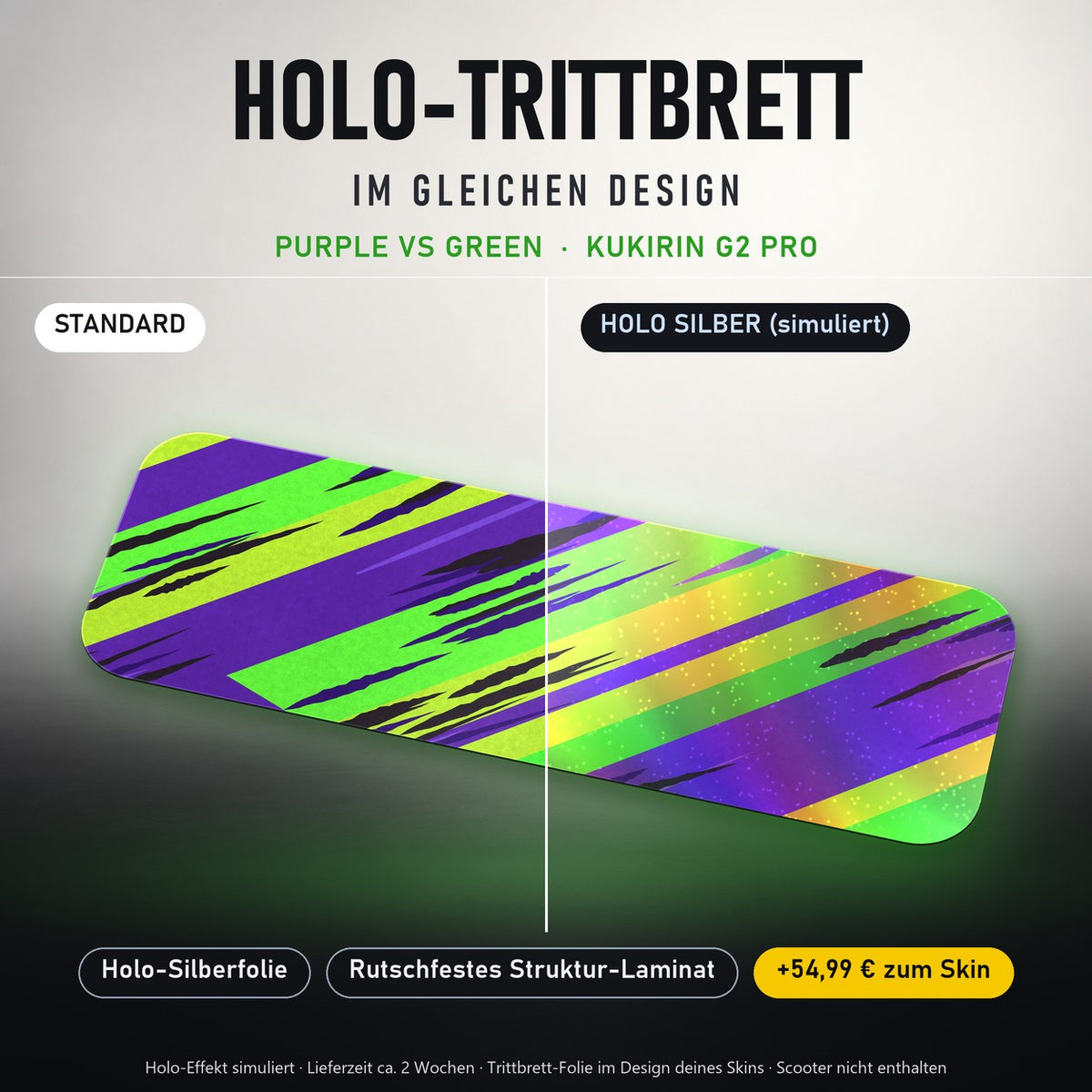 Holo-Trittbrett im gleichen Design – PURPLE VS GREEN für KUKIRIN G2 PRO, Holo-Effekt simuliert (+54,99 €)