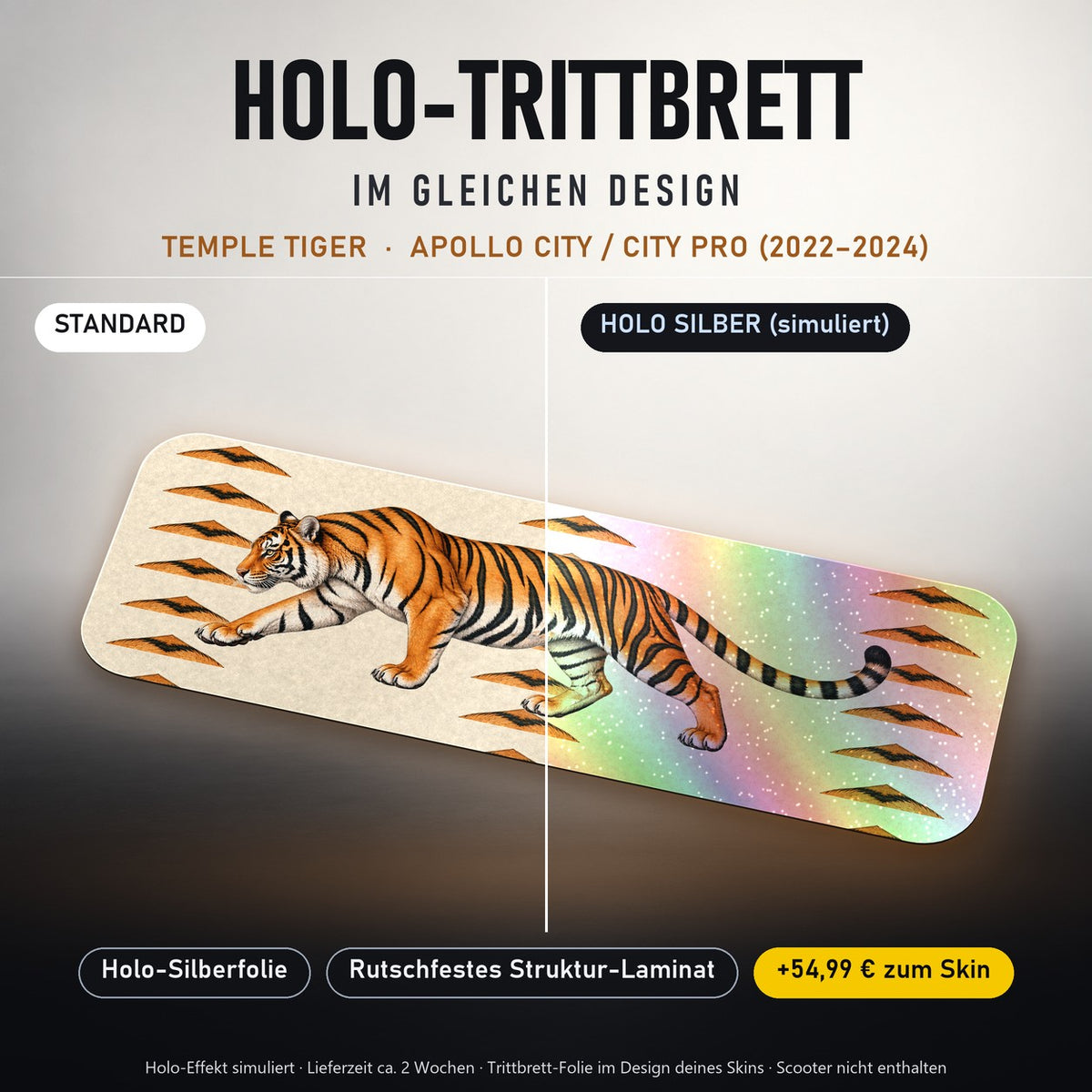 Holo-Trittbrett im gleichen Design – TEMPLE TIGER für APOLLO CITY / CITY PRO (2022–2024), Holo-Effekt simuliert (+54,99 €)