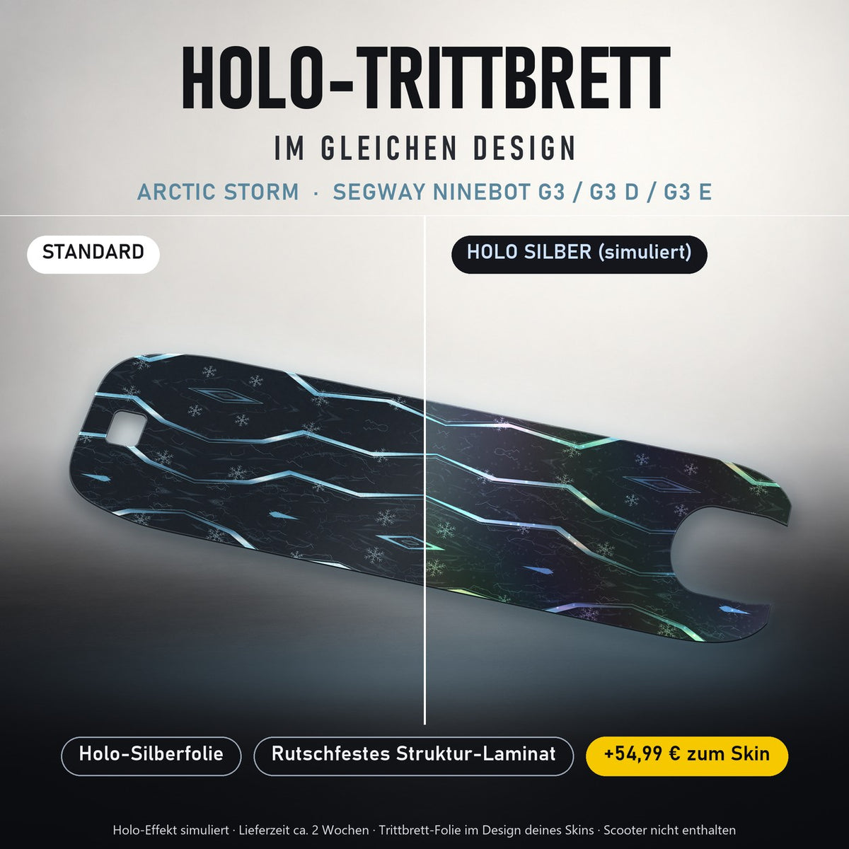 Holo-Trittbrett im gleichen Design – ARCTIC STORM für SEGWAY NINEBOT G3 / G3 D / G3 E, Holo-Effekt simuliert (+54,99 €)