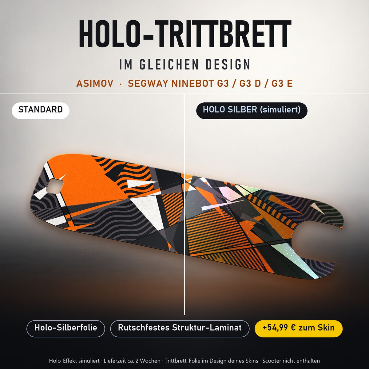 Holo-Trittbrett im gleichen Design – ASIMOV für SEGWAY NINEBOT G3 / G3 D / G3 E, Holo-Effekt simuliert (+54,99 €)