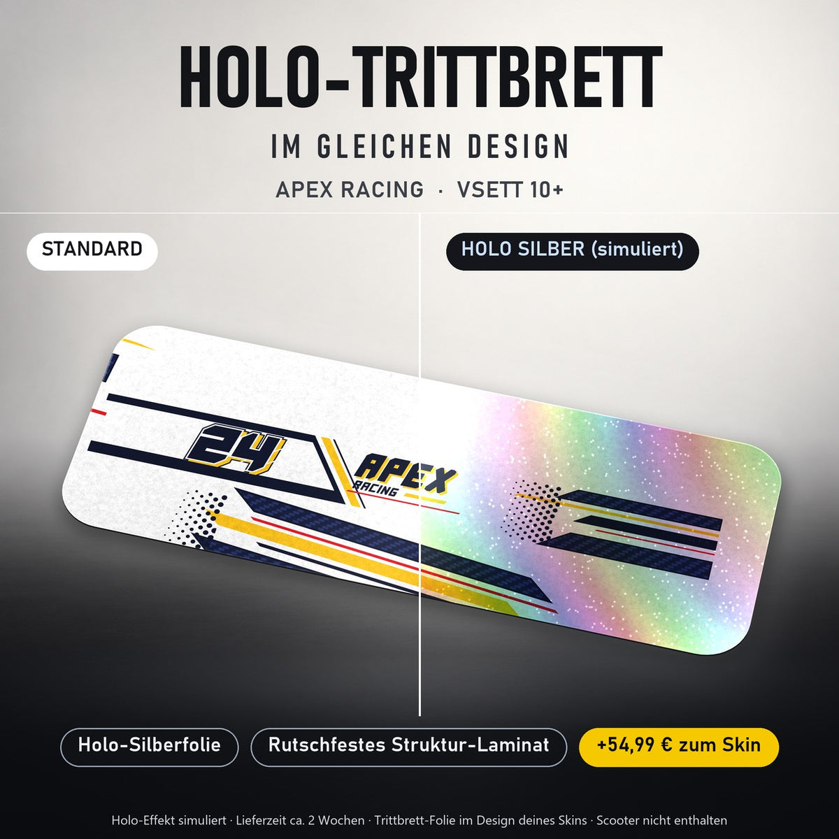 Holo-Trittbrett im gleichen Design – APEX RACING für VSETT 10+, Holo-Effekt simuliert (+54,99 €)