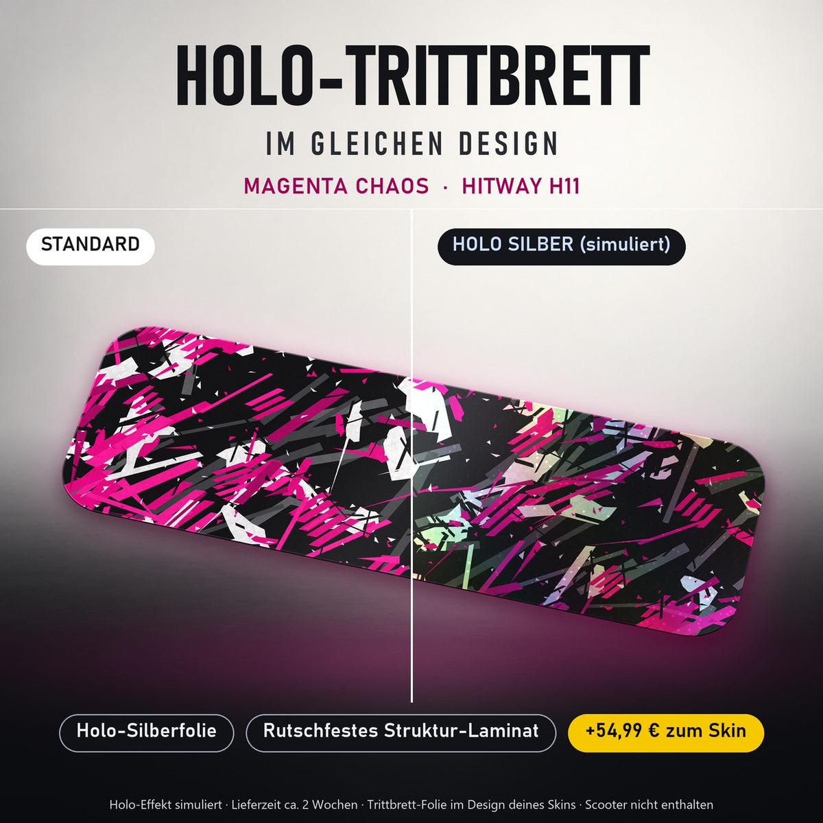 Holo-Trittbrett im gleichen Design – MAGENTA CHAOS für HITWAY H11, Holo-Effekt simuliert (+54,99 €)
