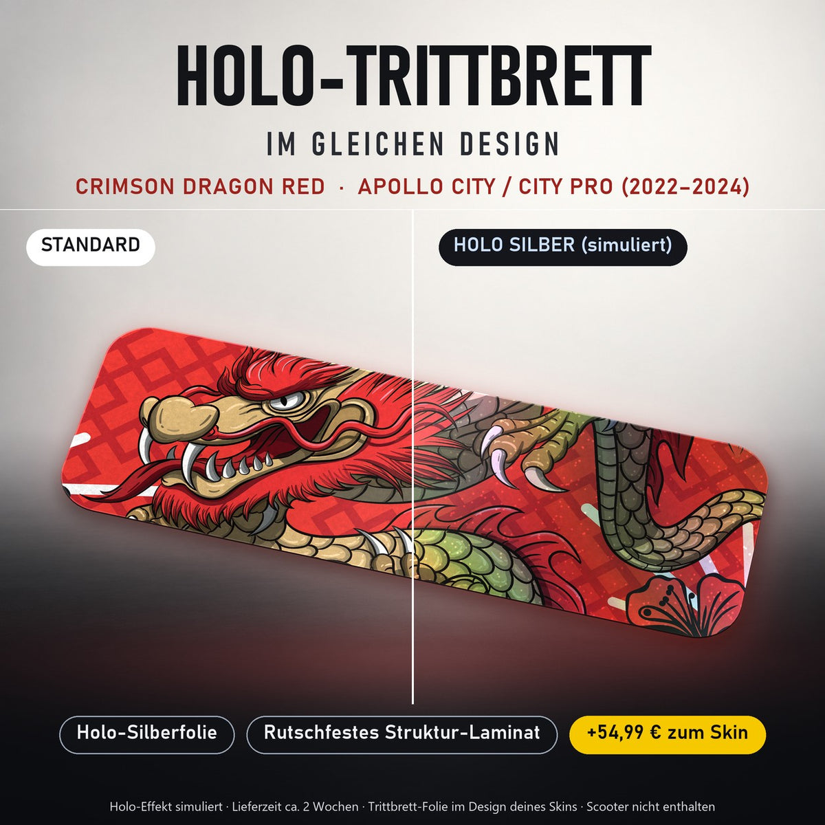 Holo-Trittbrett im gleichen Design – CRIMSON DRAGON RED für APOLLO CITY / CITY PRO (2022–2024), Holo-Effekt simuliert (+54,99 €)