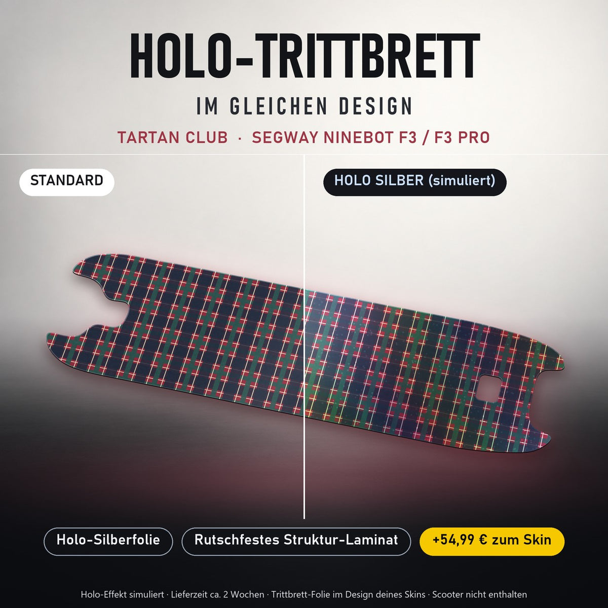 Holo-Trittbrett im gleichen Design – TARTAN CLUB für SEGWAY NINEBOT F3 / F3 PRO, Holo-Effekt simuliert (+54,99 €)