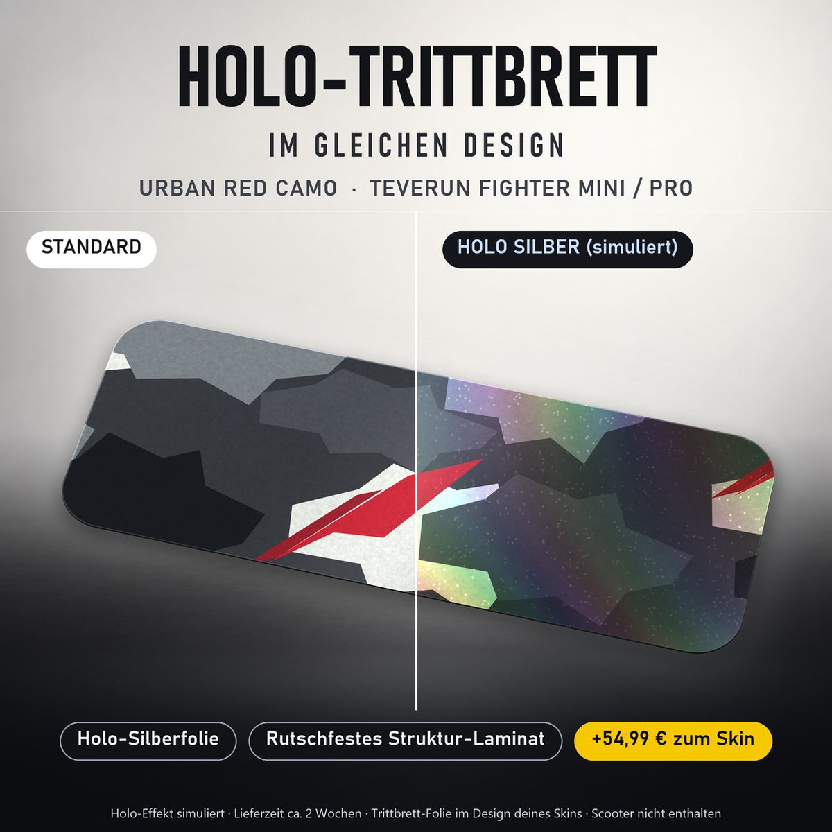 Holo-Trittbrett im gleichen Design – URBAN RED CAMO für TEVERUN FIGHTER MINI / PRO, Holo-Effekt simuliert (+54,99 €)