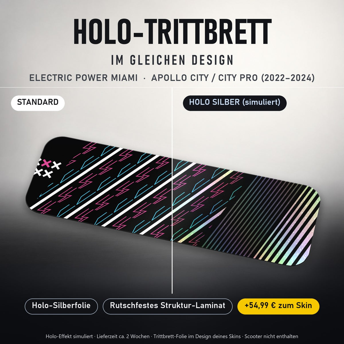 Holo-Trittbrett im gleichen Design – ELECTRIC POWER MIAMI für APOLLO CITY / CITY PRO (2022–2024), Holo-Effekt simuliert (+54,99 €)