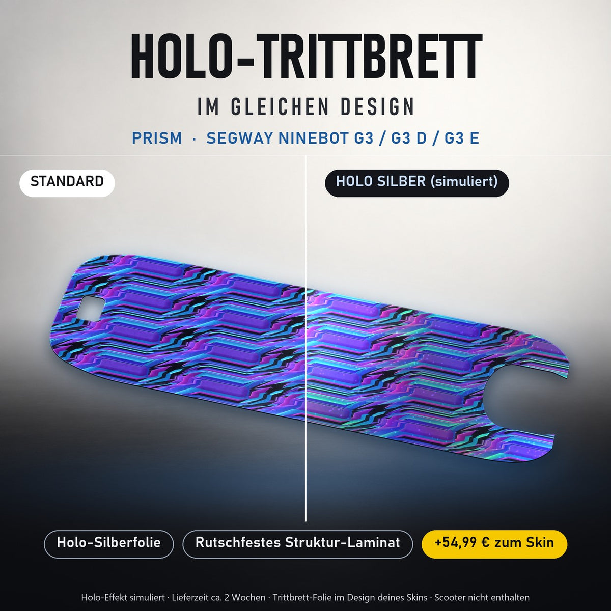 Holo-Trittbrett im gleichen Design – PRISM für SEGWAY NINEBOT G3 / G3 D / G3 E, Holo-Effekt simuliert (+54,99 €)