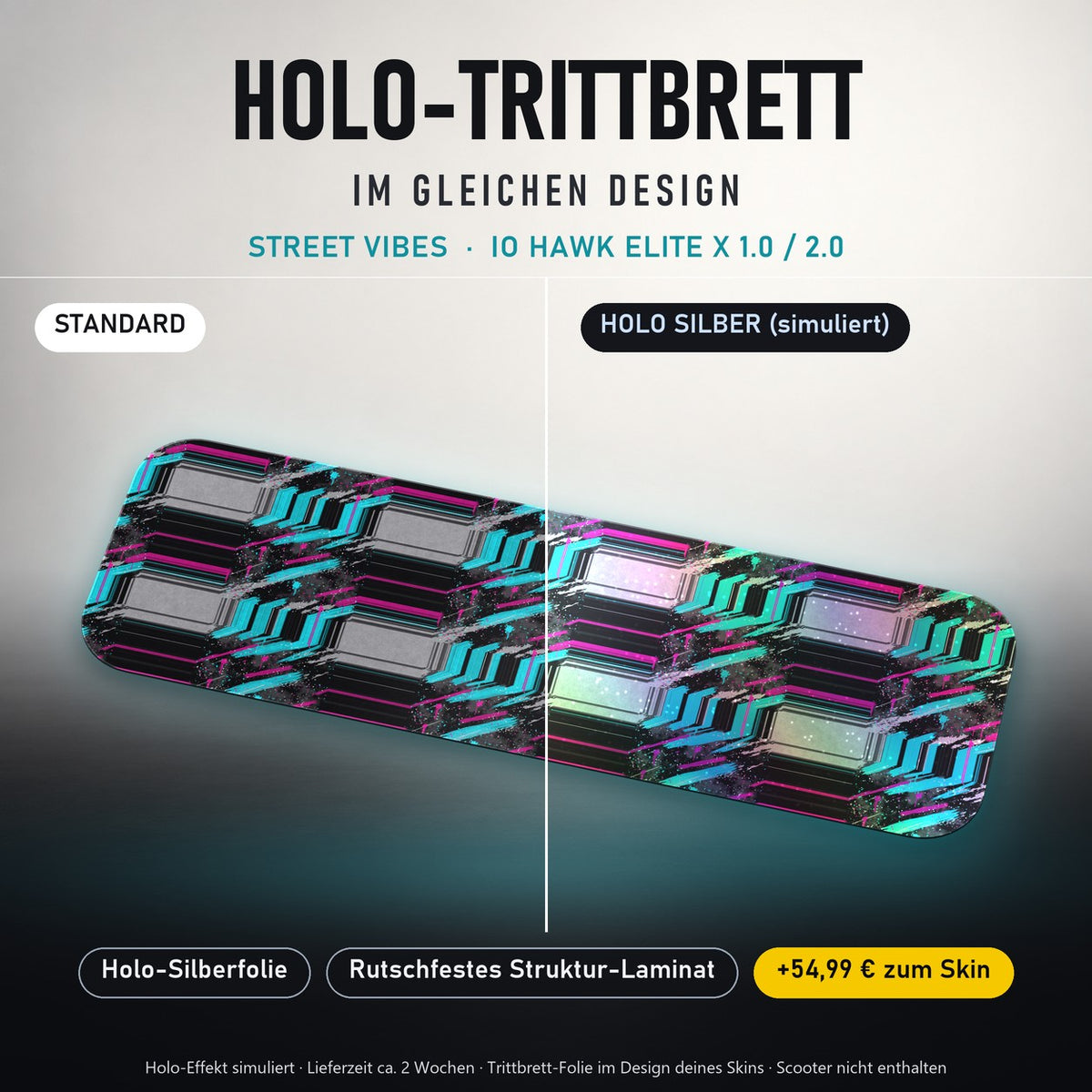 Holo-Trittbrett im gleichen Design – STREET VIBES für IO HAWK ELITE X 1.0 / 2.0, Holo-Effekt simuliert (+54,99 €)