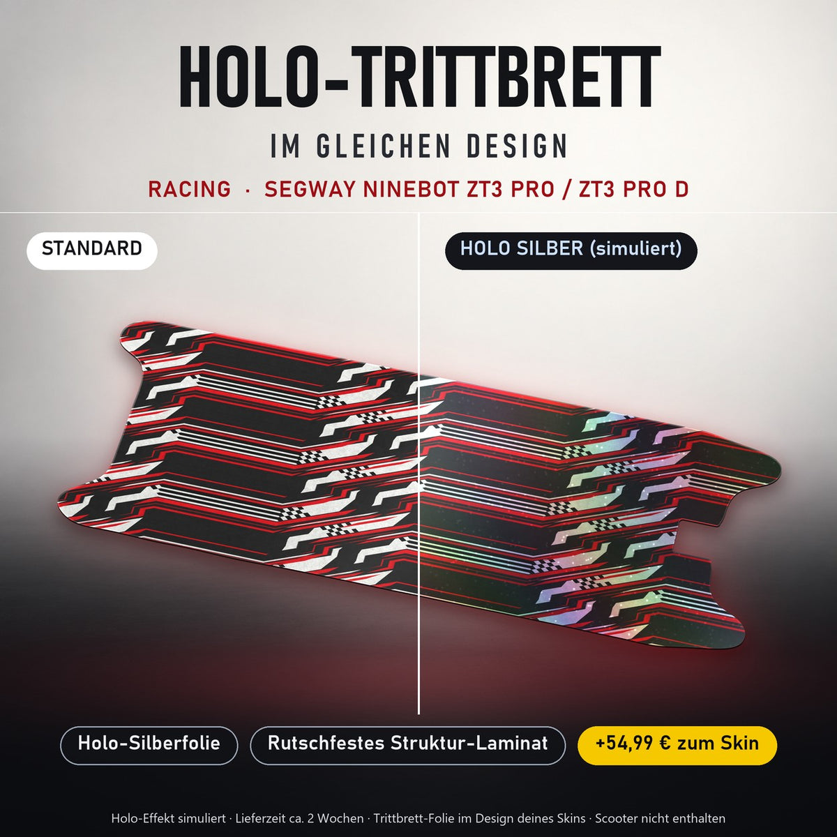 Holo-Trittbrett im gleichen Design – RACING für SEGWAY NINEBOT ZT3 PRO / ZT3 PRO D, Holo-Effekt simuliert (+54,99 €)