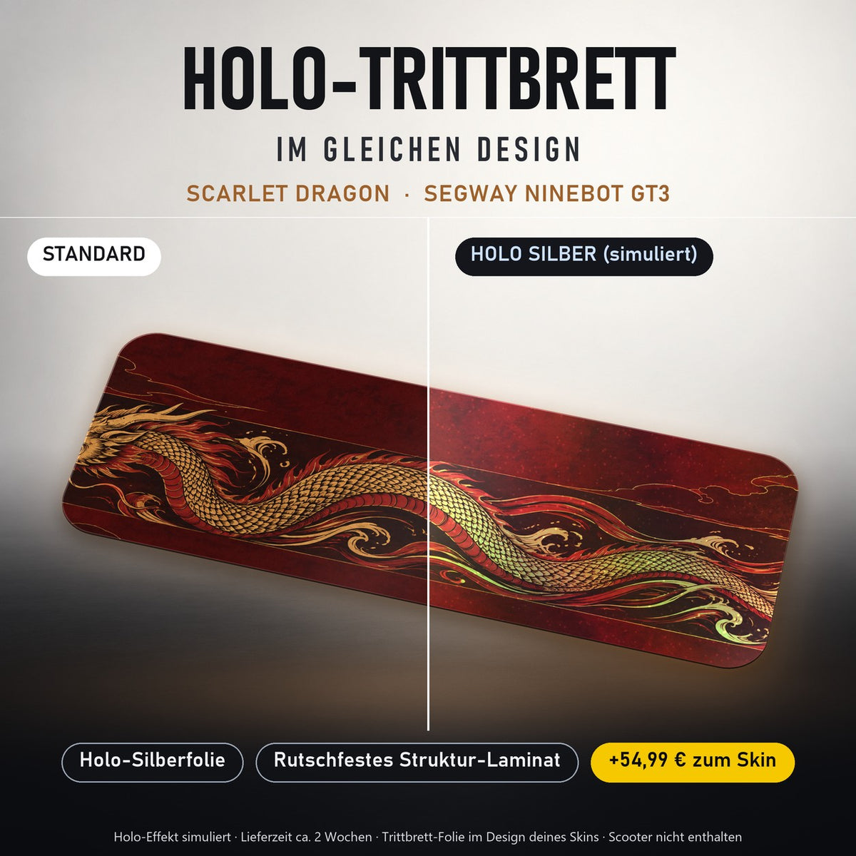 Holo-Trittbrett im gleichen Design – SCARLET DRAGON für SEGWAY NINEBOT GT3, Holo-Effekt simuliert (+54,99 €)