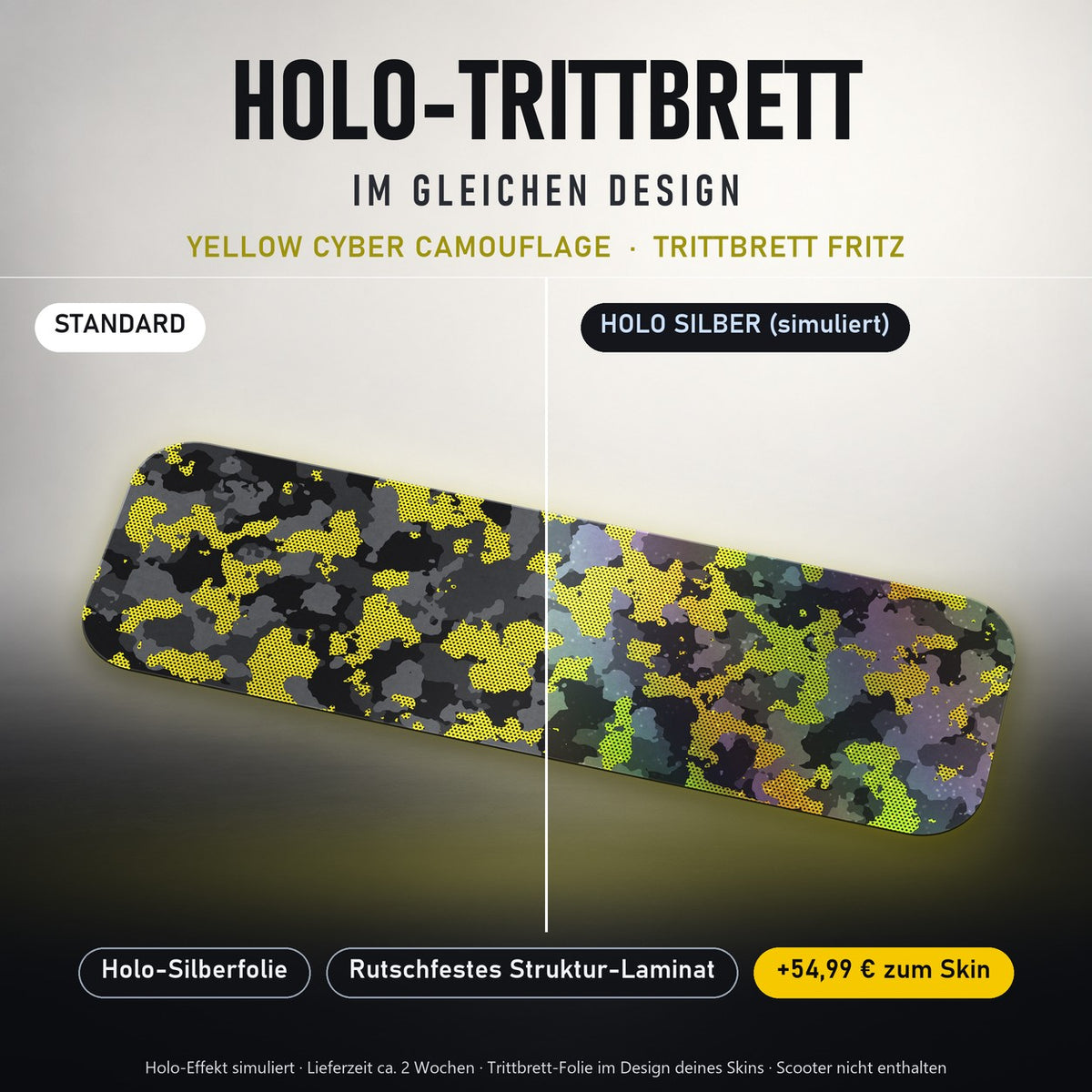 Holo-Trittbrett im gleichen Design – YELLOW CYBER CAMOUFLAGE für TRITTBRETT FRITZ, Holo-Effekt simuliert (+54,99 €)