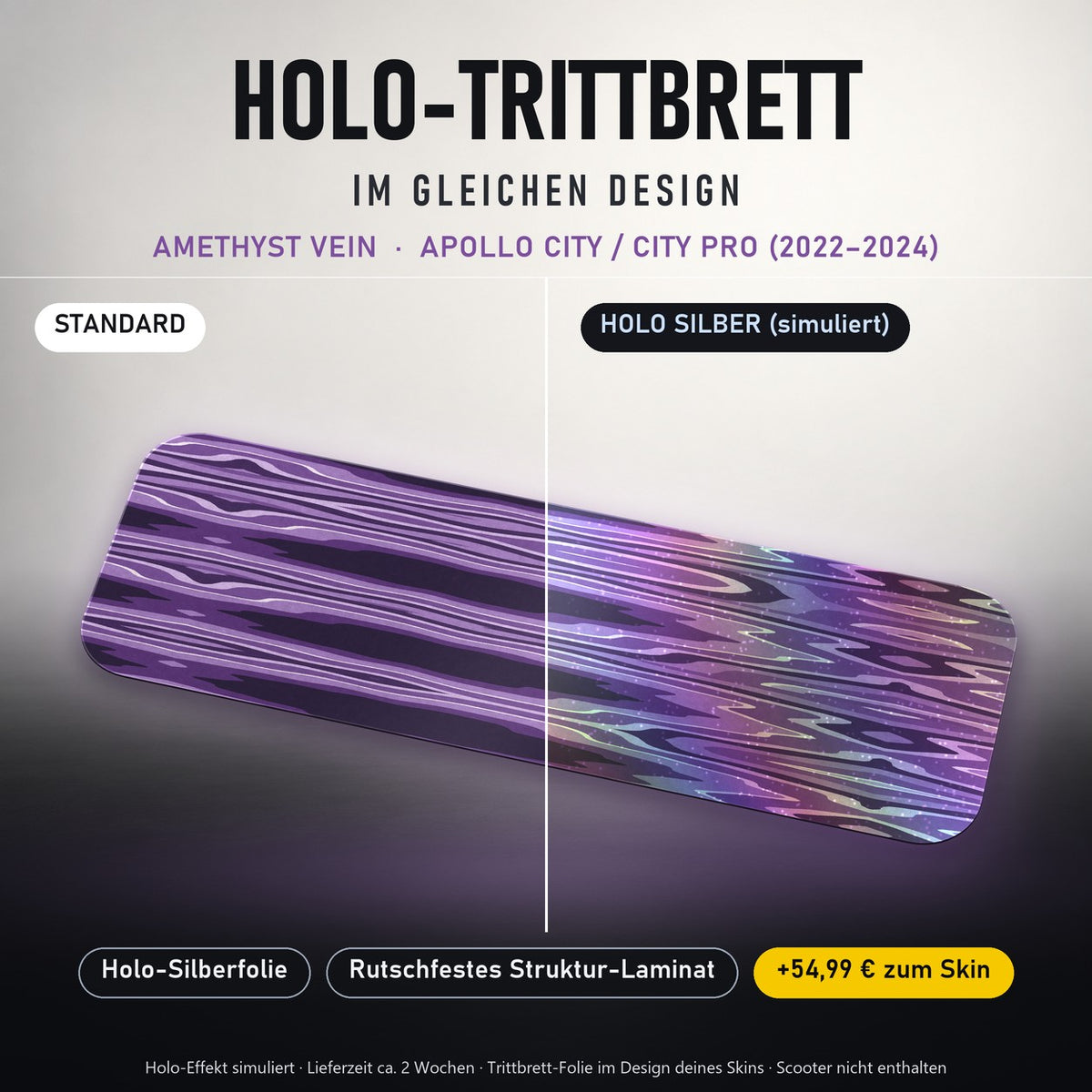 Holo-Trittbrett im gleichen Design – AMETHYST VEIN für APOLLO CITY / CITY PRO (2022–2024), Holo-Effekt simuliert (+54,99 €)
