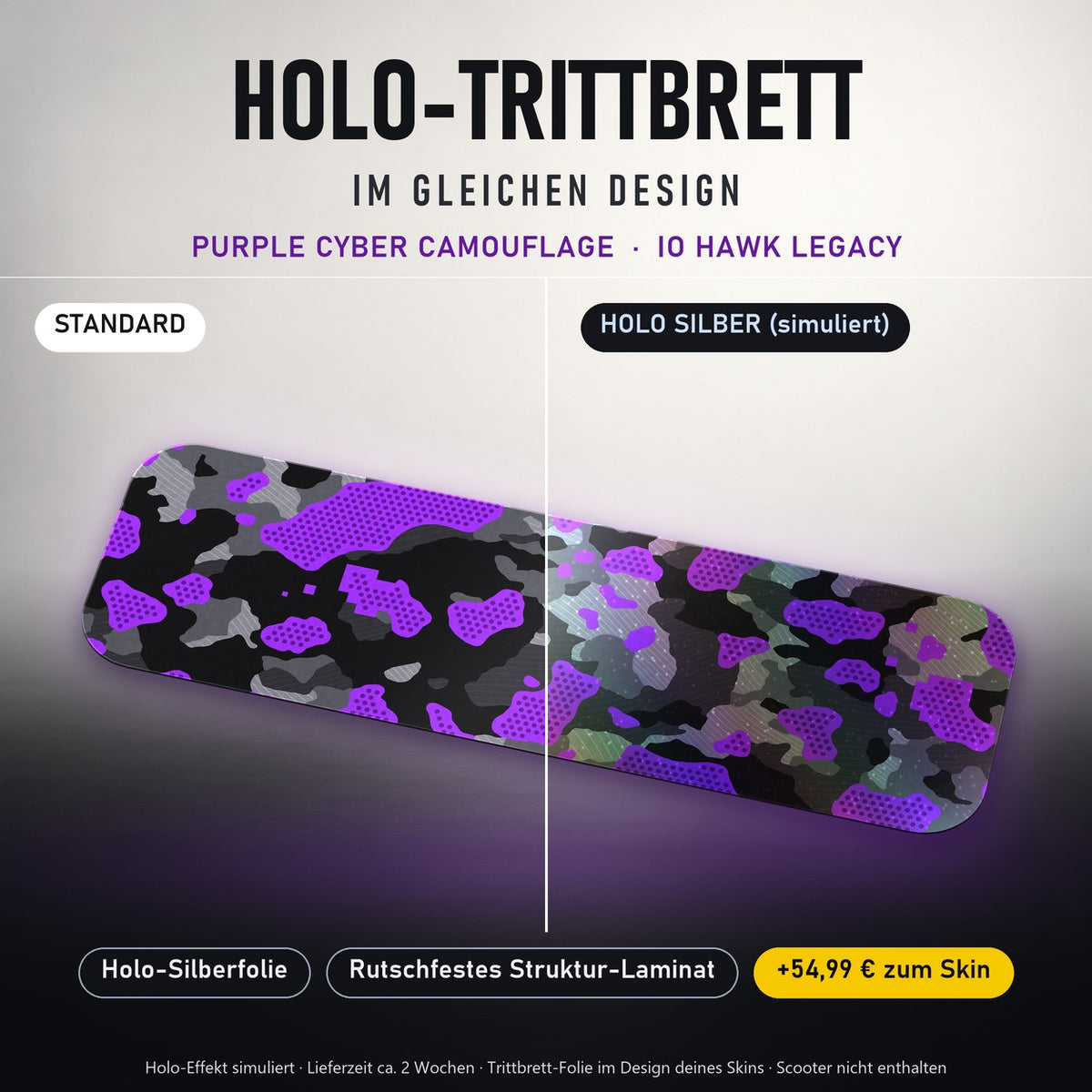 Holo-Trittbrett im gleichen Design – PURPLE CYBER CAMOUFLAGE für IO HAWK LEGACY, Holo-Effekt simuliert (+54,99 €)