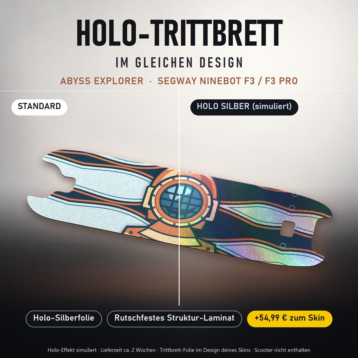 Holo-Trittbrett im gleichen Design – ABYSS EXPLORER für SEGWAY NINEBOT F3 / F3 PRO, Holo-Effekt simuliert (+54,99 €)