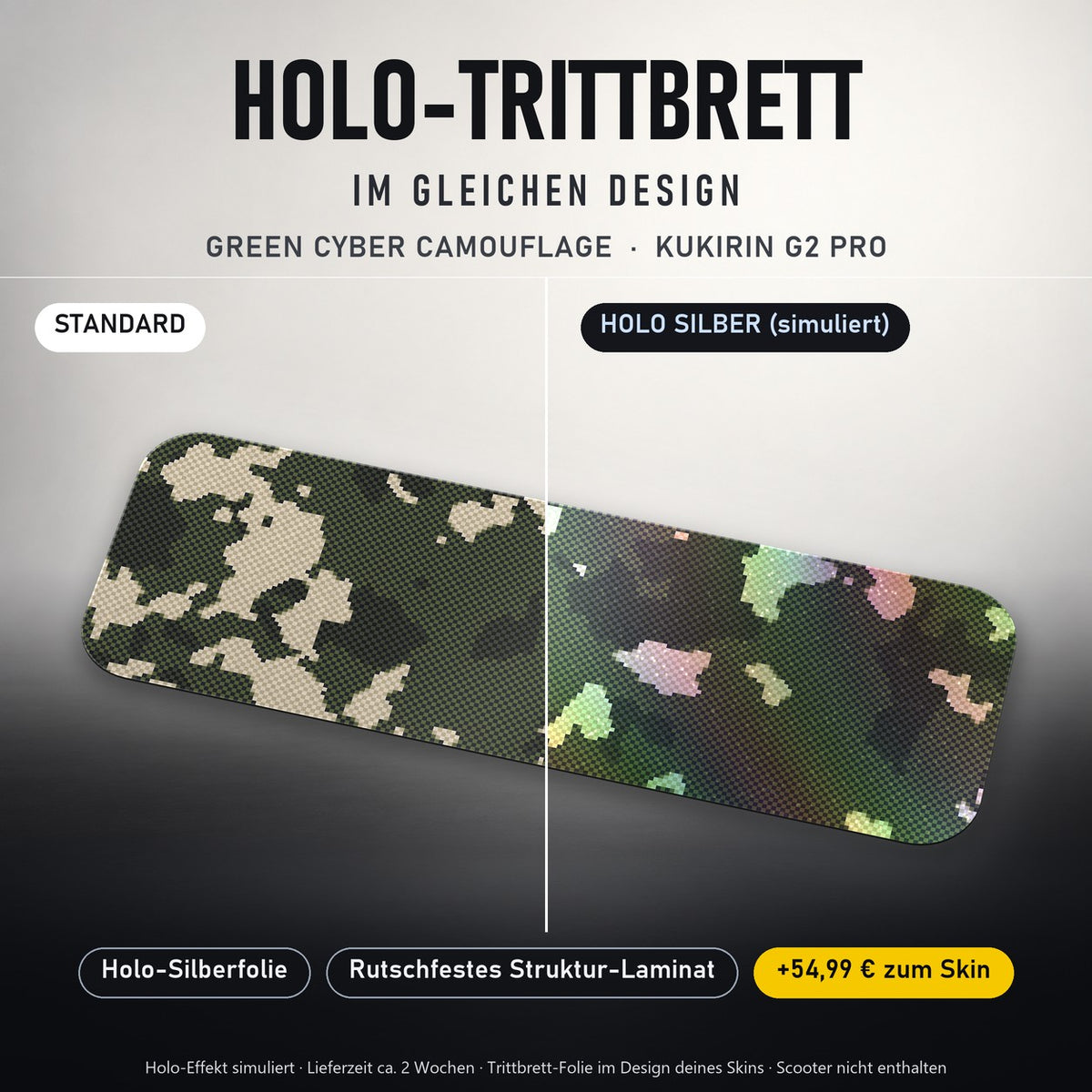 Holo-Trittbrett im gleichen Design – GREEN CYBER CAMOUFLAGE für KUKIRIN G2 PRO, Holo-Effekt simuliert (+54,99 €)