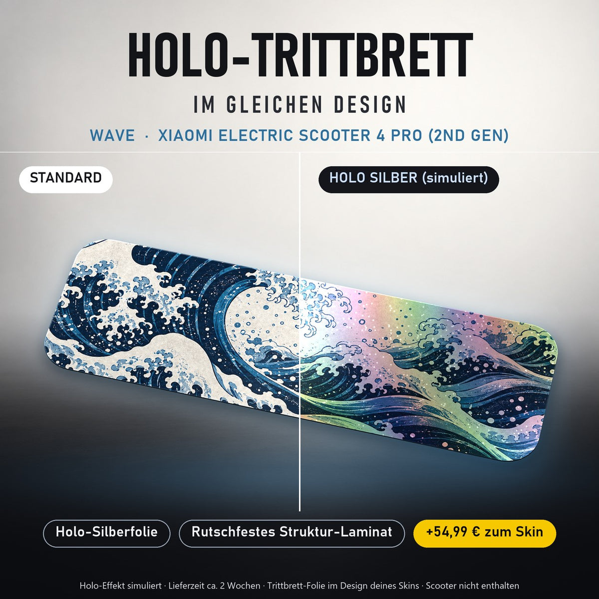 Holo-Trittbrett im gleichen Design – WAVE für XIAOMI ELECTRIC SCOOTER 4 PRO (2ND GEN), Holo-Effekt simuliert (+54,99 €)