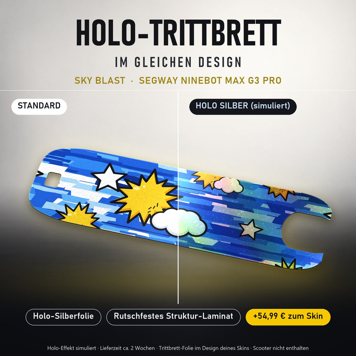 Holo-Trittbrett im gleichen Design – SKY BLAST für SEGWAY NINEBOT MAX G3 PRO, Holo-Effekt simuliert (+54,99 €)