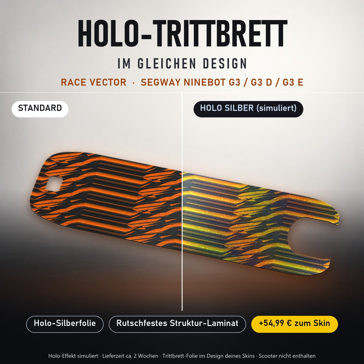 Holo-Trittbrett im gleichen Design – RACE VECTOR für SEGWAY NINEBOT G3 / G3 D / G3 E, Holo-Effekt simuliert (+54,99 €)