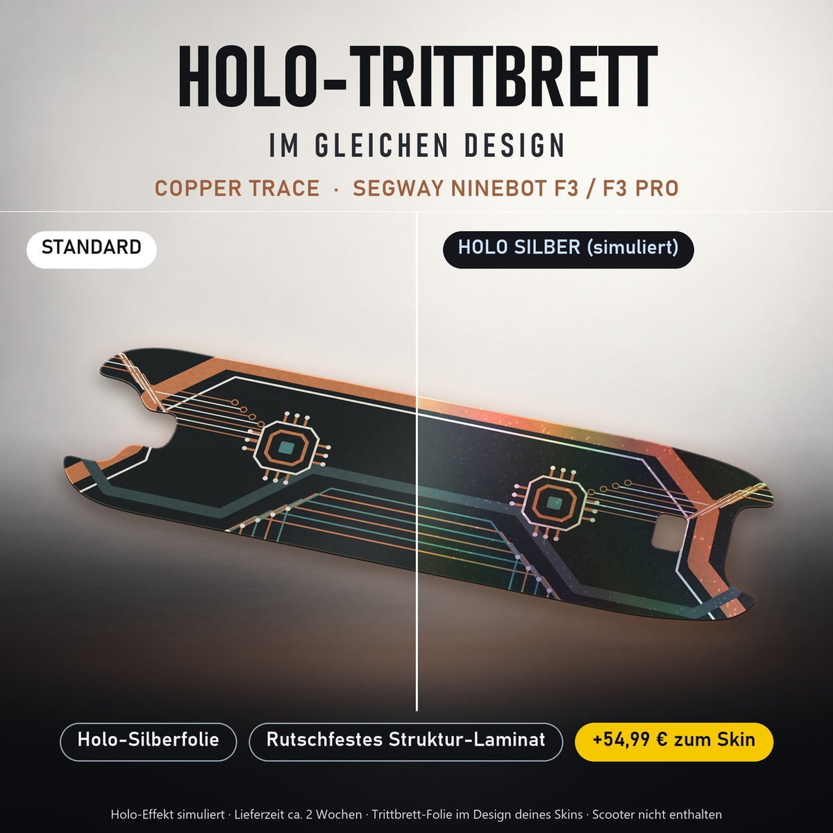 Holo-Trittbrett im gleichen Design – COPPER TRACE für SEGWAY NINEBOT F3 / F3 PRO, Holo-Effekt simuliert (+54,99 €)