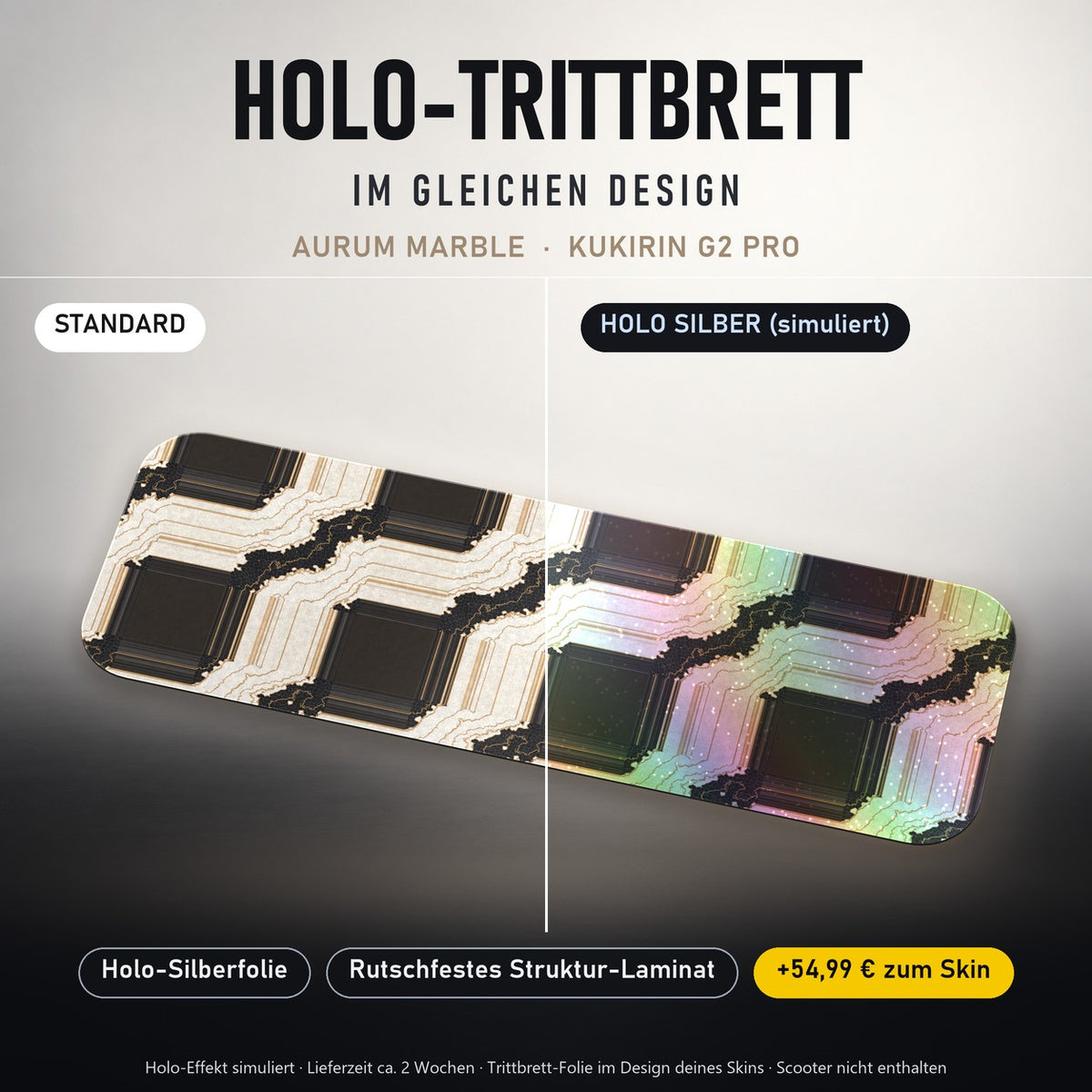 Holo-Trittbrett im gleichen Design – AURUM MARBLE für KUKIRIN G2 PRO, Holo-Effekt simuliert (+54,99 €)