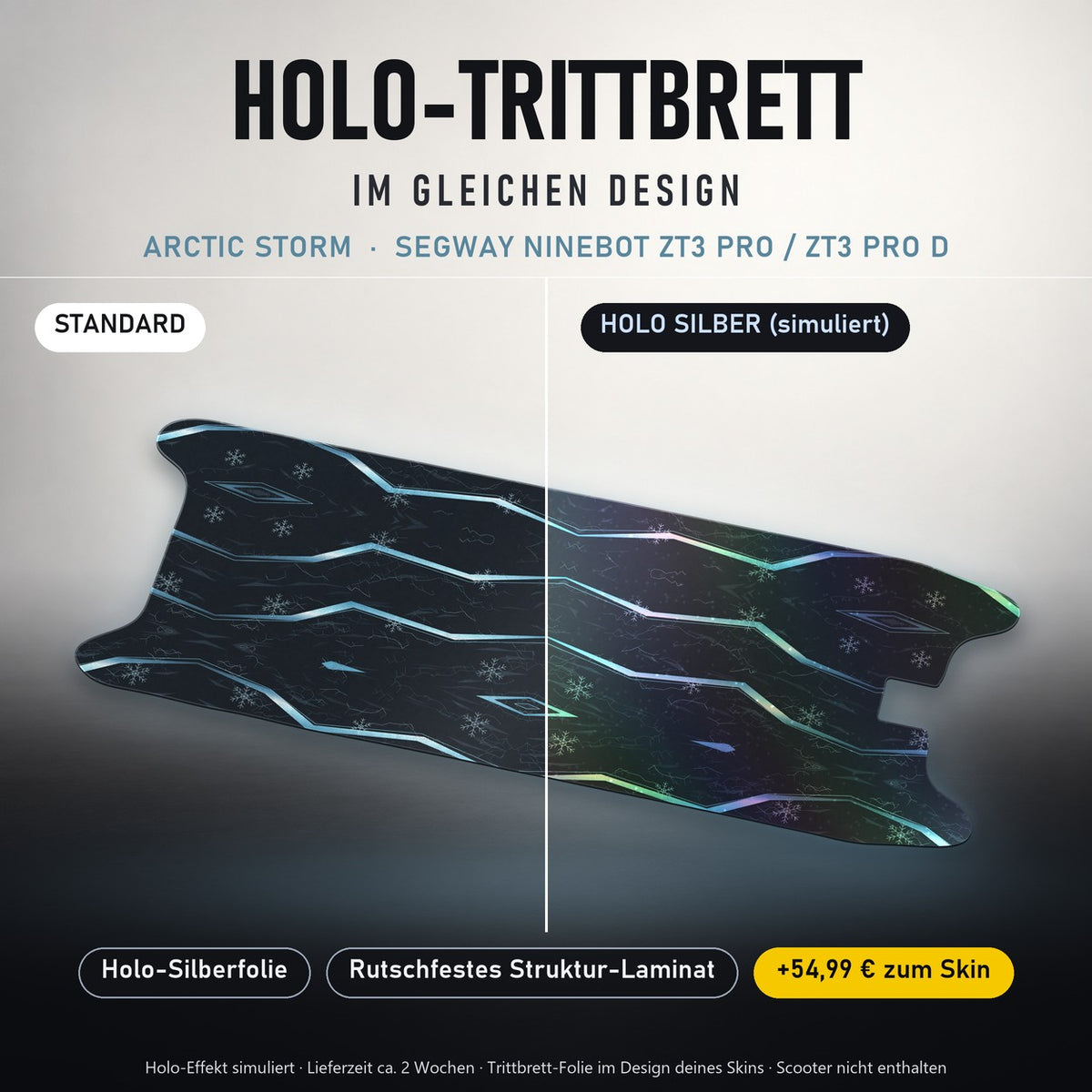 Holo-Trittbrett im gleichen Design – ARCTIC STORM für SEGWAY NINEBOT ZT3 PRO / ZT3 PRO D, Holo-Effekt simuliert (+54,99 €)