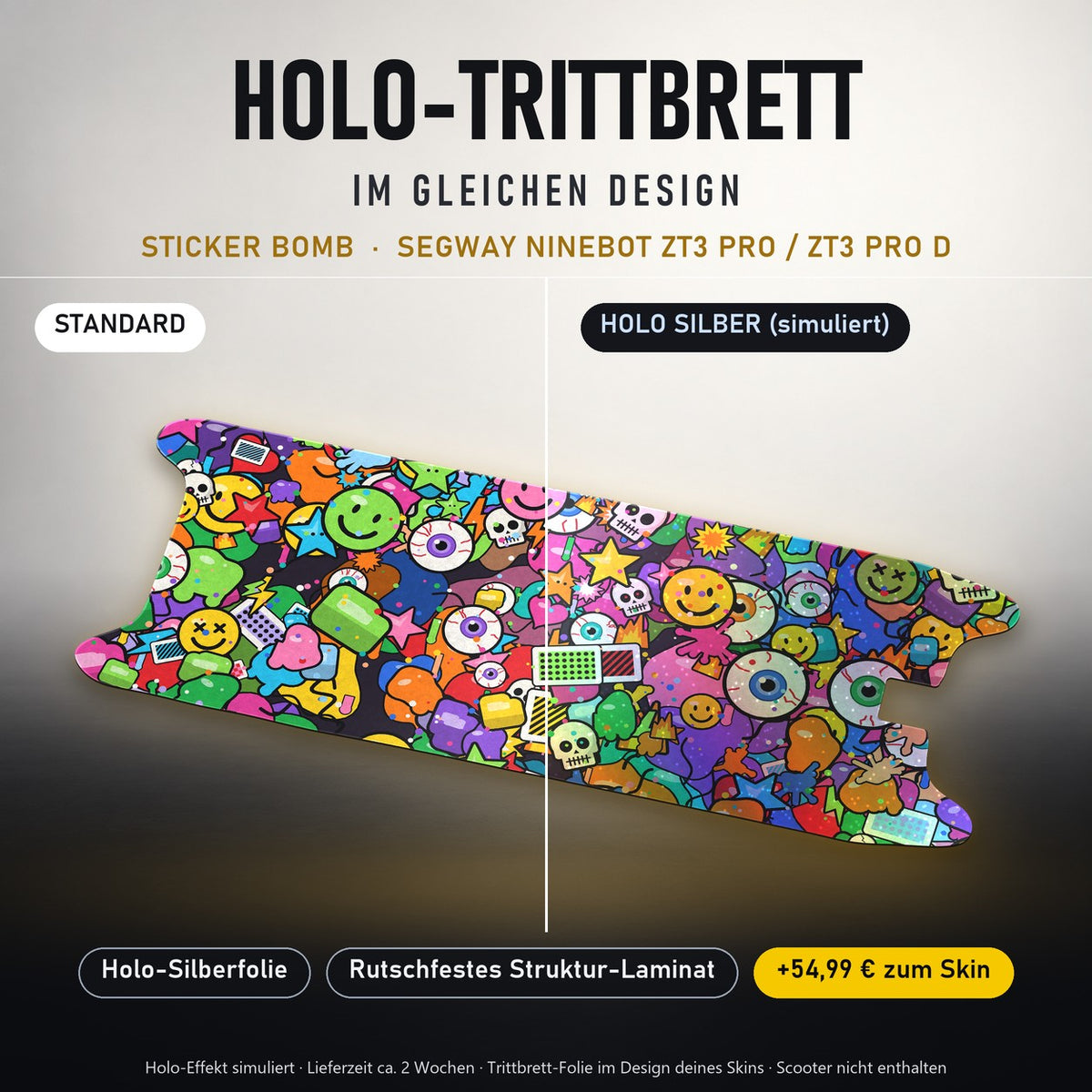 Holo-Trittbrett im gleichen Design – STICKER BOMB für SEGWAY NINEBOT ZT3 PRO / ZT3 PRO D, Holo-Effekt simuliert (+54,99 €)
