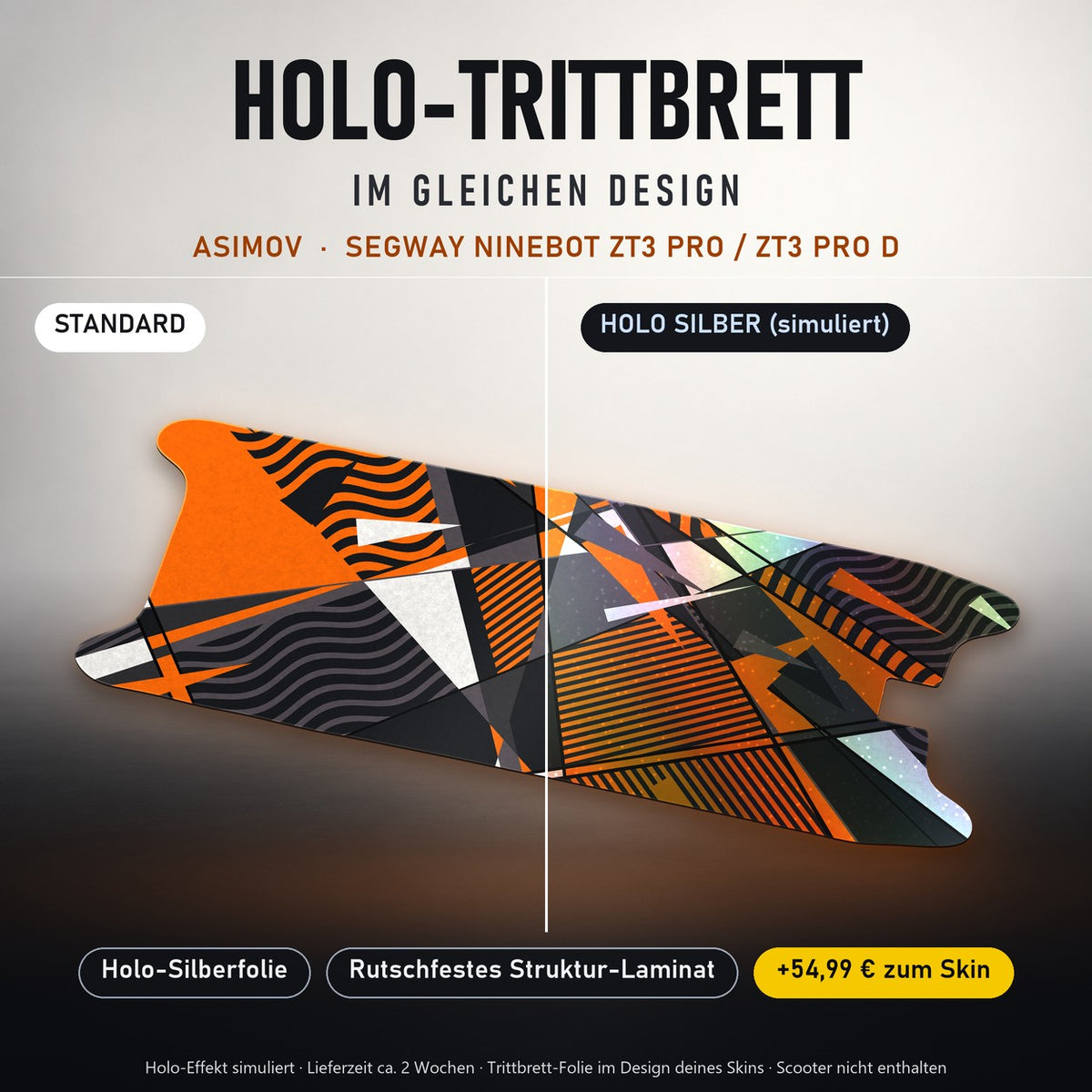 Holo-Trittbrett im gleichen Design – ASIMOV für SEGWAY NINEBOT ZT3 PRO / ZT3 PRO D, Holo-Effekt simuliert (+54,99 €)