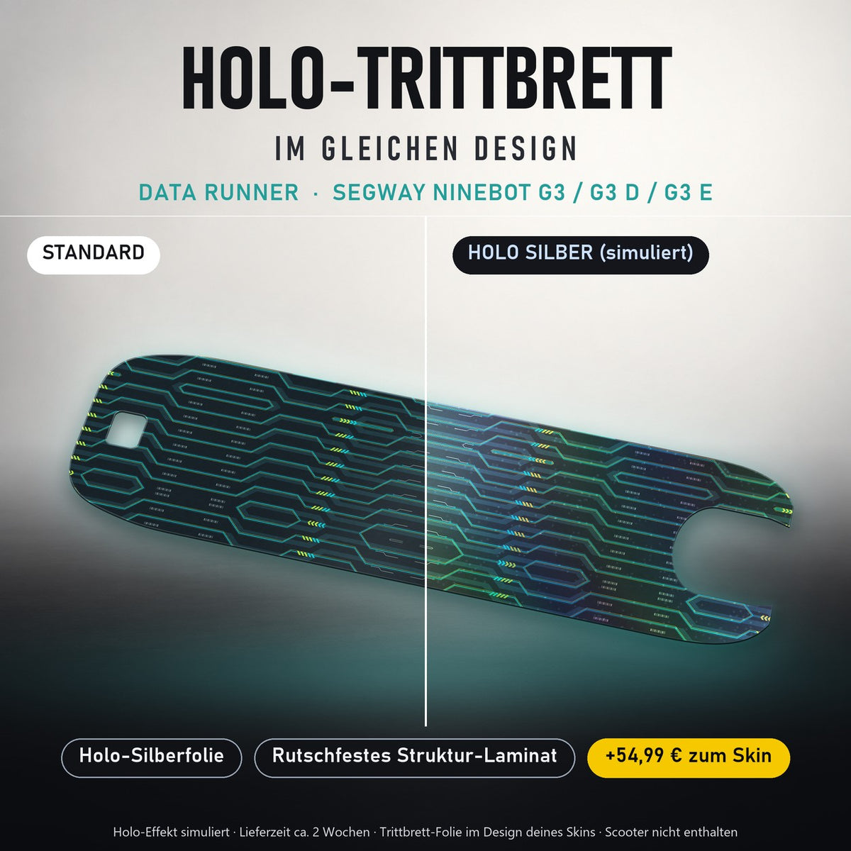 Holo-Trittbrett im gleichen Design – DATA RUNNER für SEGWAY NINEBOT G3 / G3 D / G3 E, Holo-Effekt simuliert (+54,99 €)