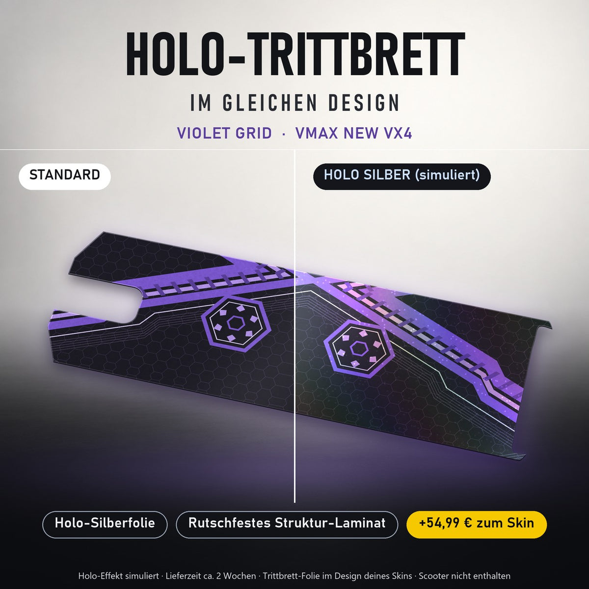 Holo-Trittbrett im gleichen Design – VIOLET GRID für VMAX NEW VX4, Holo-Effekt simuliert (+54,99 €)