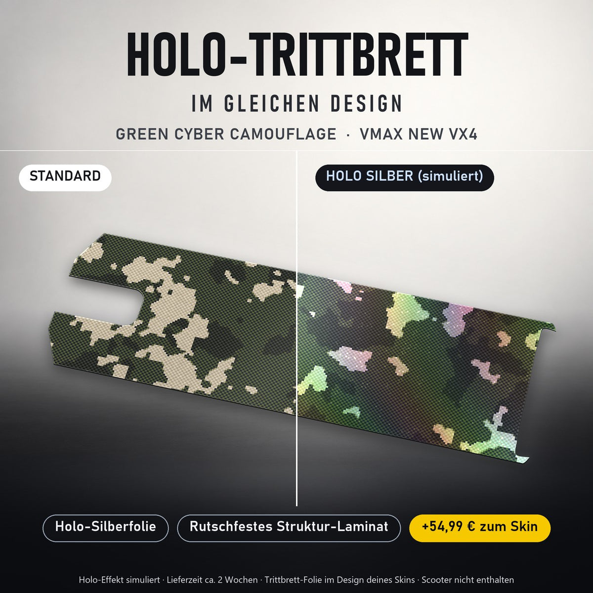 Holo-Trittbrett im gleichen Design – GREEN CYBER CAMOUFLAGE für VMAX NEW VX4, Holo-Effekt simuliert (+54,99 €)