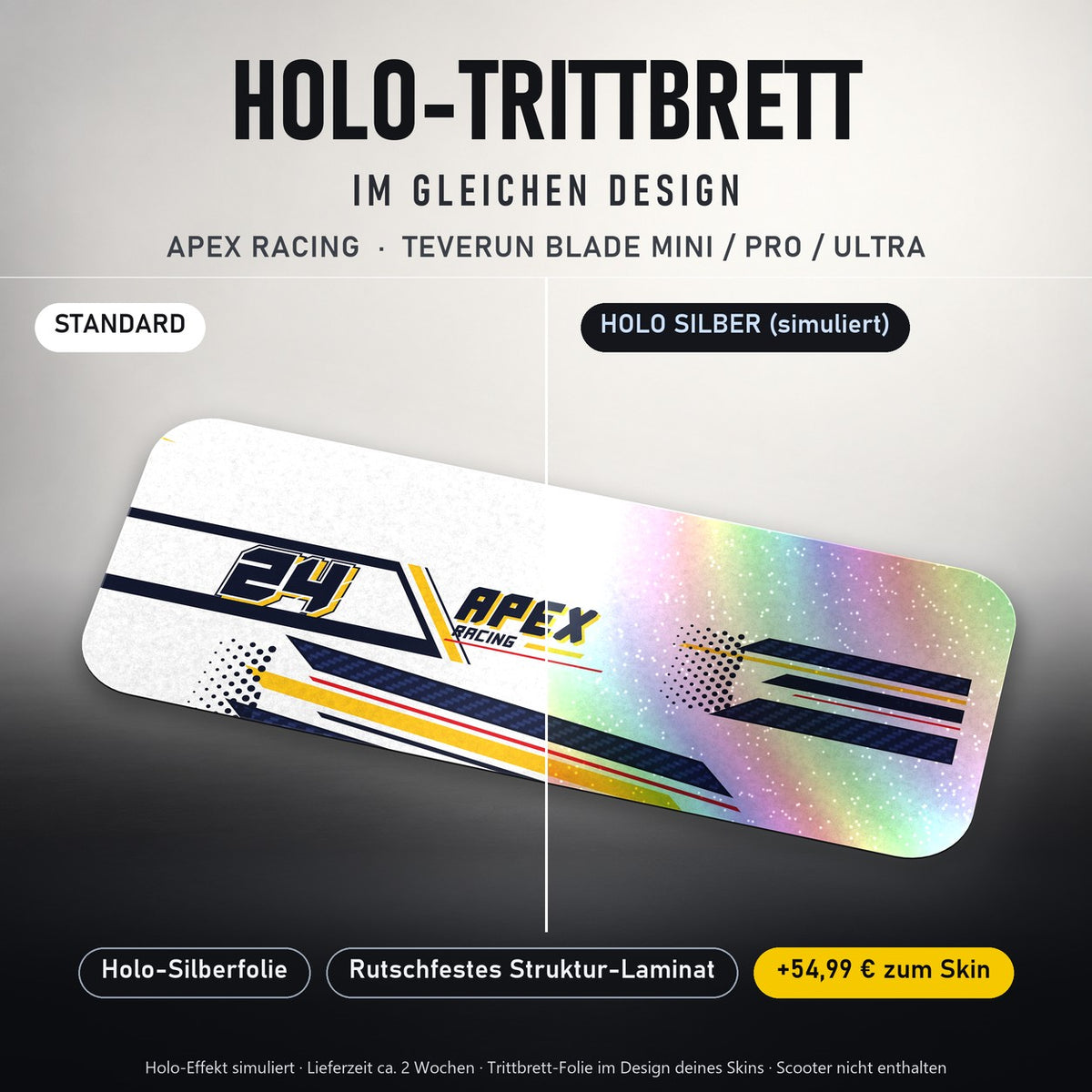 Holo-Trittbrett im gleichen Design – APEX RACING für TEVERUN BLADE MINI / PRO / ULTRA, Holo-Effekt simuliert (+54,99 €)