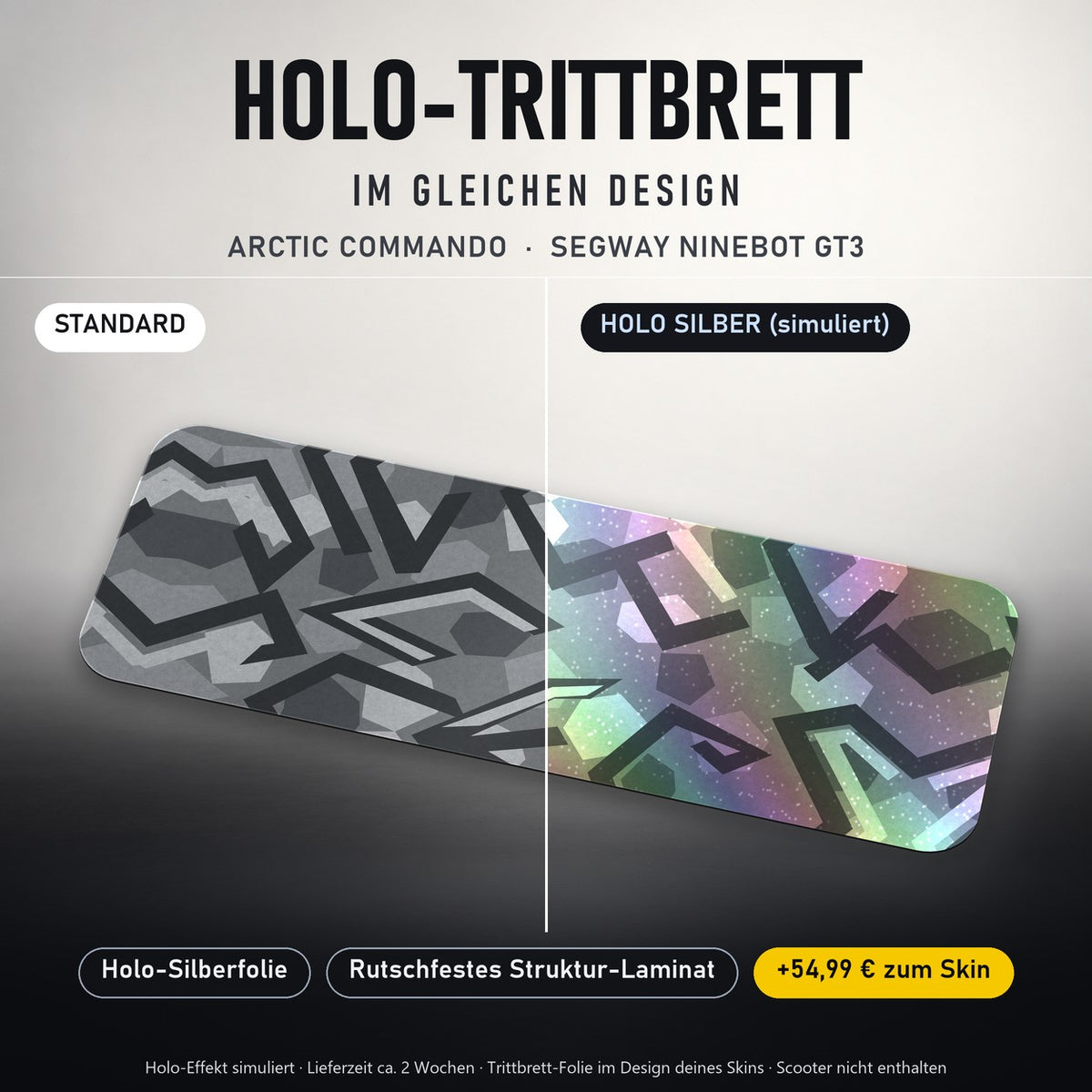 Holo-Trittbrett im gleichen Design – ARCTIC COMMANDO für SEGWAY NINEBOT GT3, Holo-Effekt simuliert (+54,99 €)