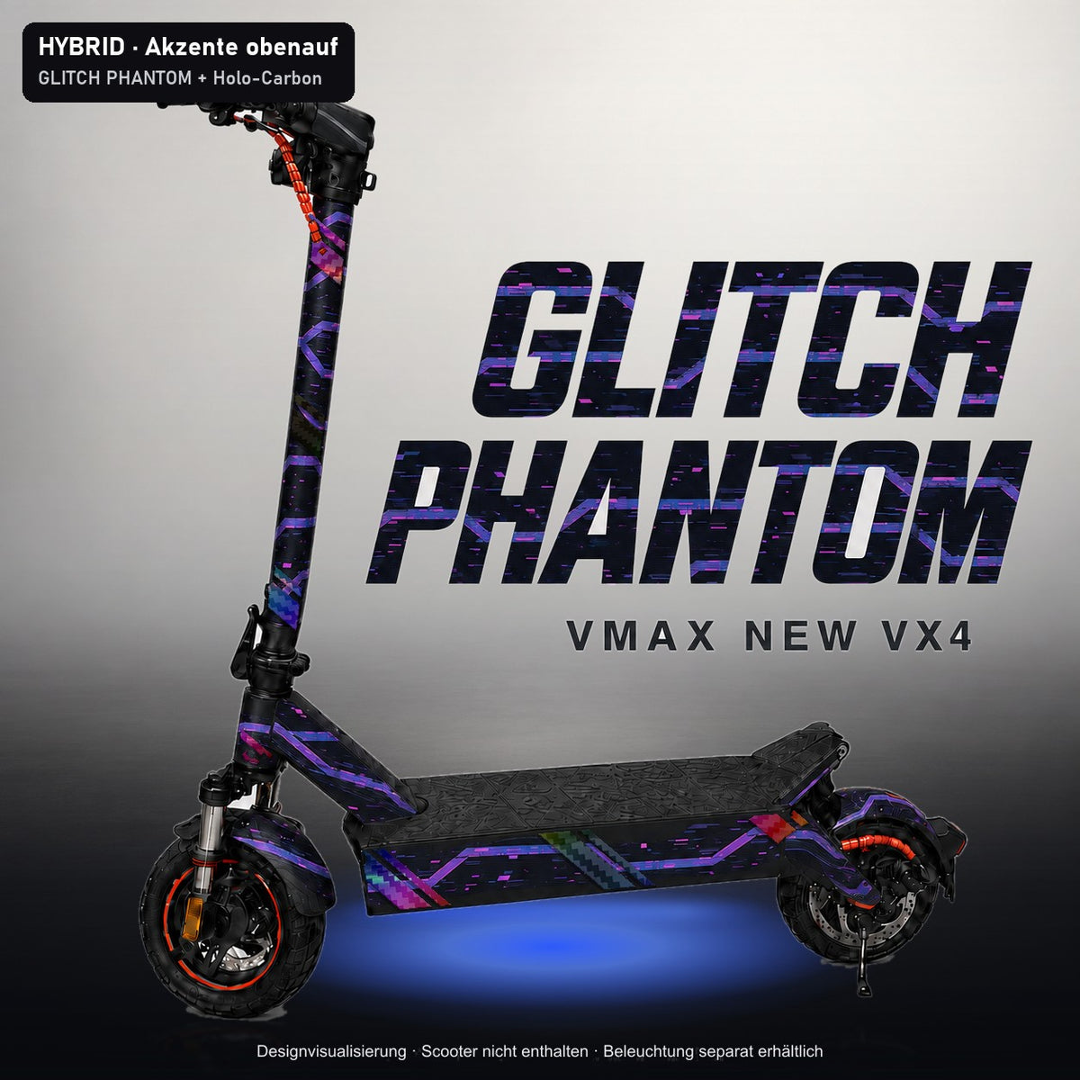 Beispiel: GLITCH PHANTOM mit Akzentstreifen aus Holo-Carbon, Visualisierung