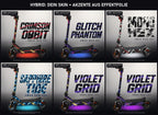 Hybrid-Beispiele: sechs Skins mit Akzentstreifen aus Effektfolie am VMAX NEW VX4, Visualisierung