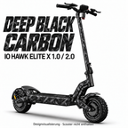 IO HAWK Elite X 1.0 / 2.0 Skin DEEP BLACK CARBON – Designvisualisierung. Reifenaufkleber separat erhältlich. Scooter nicht enthalten.