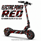 IO HAWK Elite X 1.0 / 2.0 Skin ELECTRIC POWER RED – Designvisualisierung. Reifenaufkleber separat erhältlich. Scooter nicht enthalten.