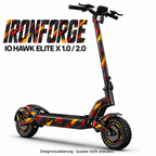 IO HAWK Elite X 1.0 / 2.0 Skin IRONFORGE – Designvisualisierung. Reifenaufkleber separat erhältlich. Scooter nicht enthalten.