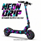 IO HAWK ELITE X 1.0 / 2.0 SKIN | NEON DRIP – Designvisualisierung; Scooter nicht enthalten. Reifenaufkleber separat erhältlich.
