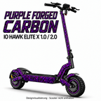 IO HAWK Elite X 1.0 / 2.0 Skin PURPLE FORGED CARBON – Designvisualisierung. Reifenaufkleber separat erhältlich. Scooter nicht enthalten.