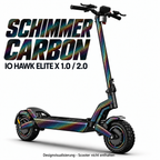 IO HAWK Elite X 1.0 / 2.0 Skin SCHIMMER CARBON – Designvisualisierung. Reifenaufkleber separat erhältlich. Scooter nicht enthalten.