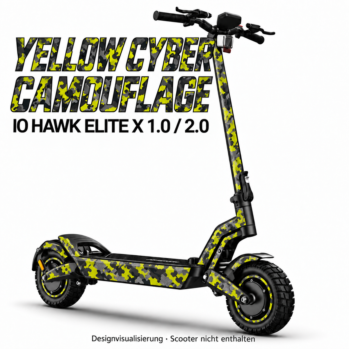 IO HAWK Elite X 1.0 / 2.0 YELLOW CYBER CAMOUFLAGE. Reifenaufkleber separat erhältlich.