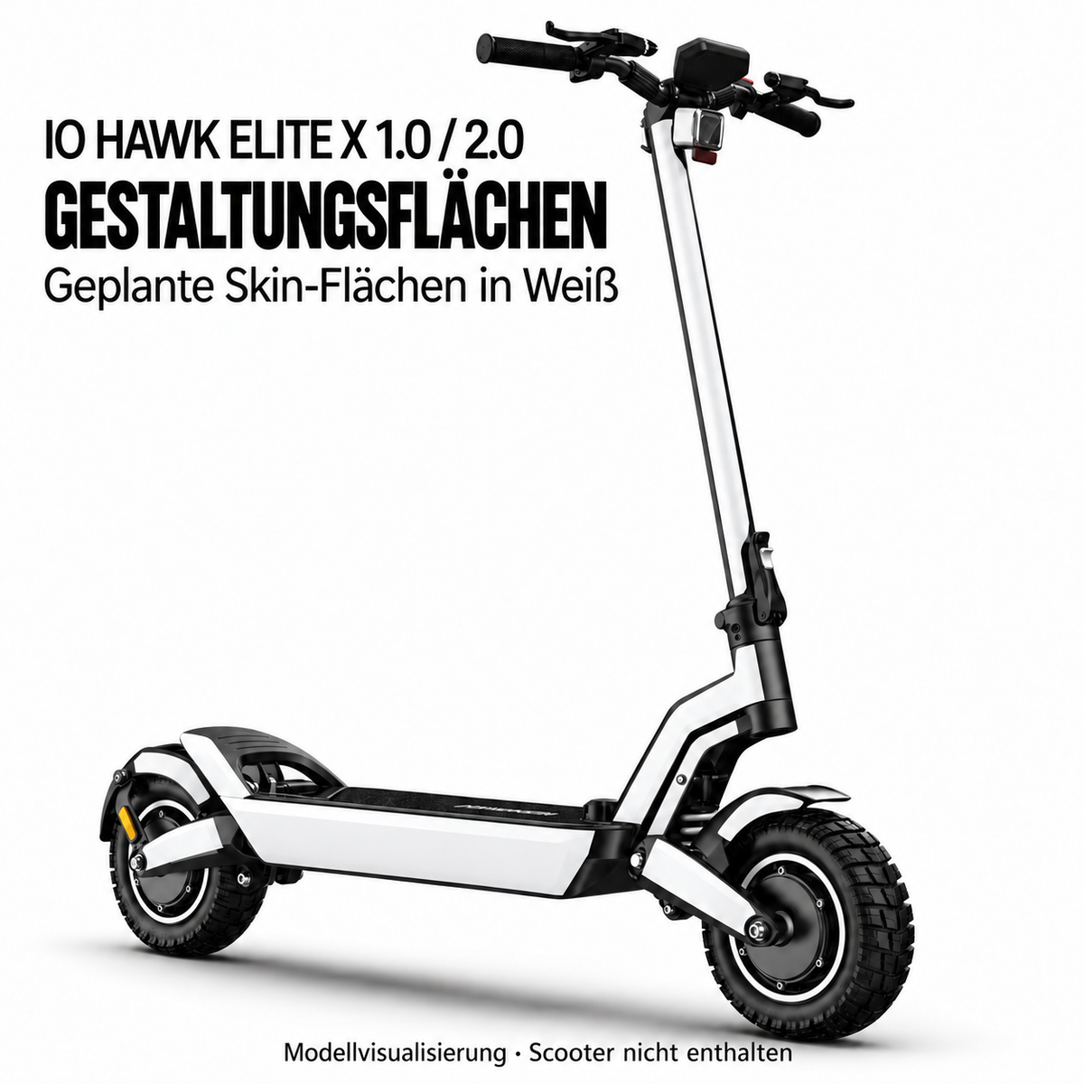 IO HAWK Elite X 1.0 / 2.0 – Skin-Gestaltungsflächen; Reifenaufkleber separat erhältlich.