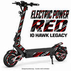 IO HAWK Legacy Skin ELECTRIC POWER RED – Designvisualisierung. Reifenaufkleber separat erhältlich. Scooter nicht enthalten.