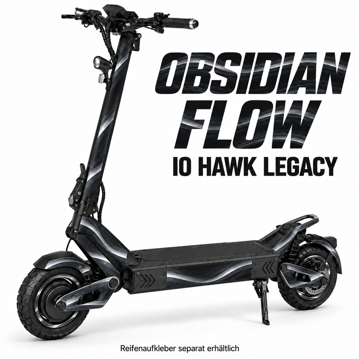 IO HAWK LEGACY SKIN | OBSIDIAN FLOW – Designvisualisierung; Scooter nicht enthalten. Reifenaufkleber separat erhältlich.