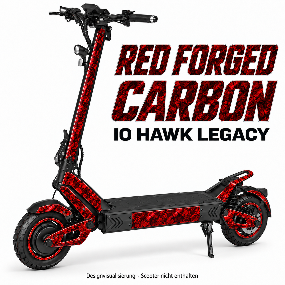 IO HAWK Legacy – Designbeispiel RED FORGED CARBON. Reifenaufkleber separat erhältlich.