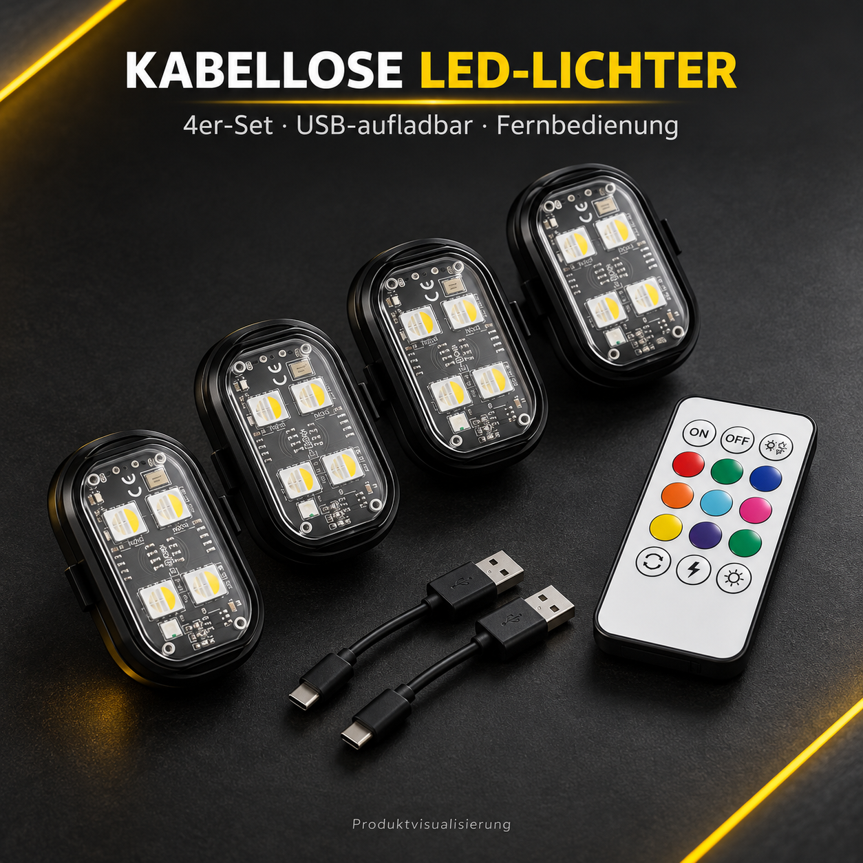 Kabellose LED-Lichter: 4er-Set mit Fernbedienung