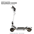 NAVEE ST3 / ST3 Pro – beklebbare Flächen des Skin-Sets in Weiß (Werkstattfoto mit Testfolie). Scooter nicht enthalten.