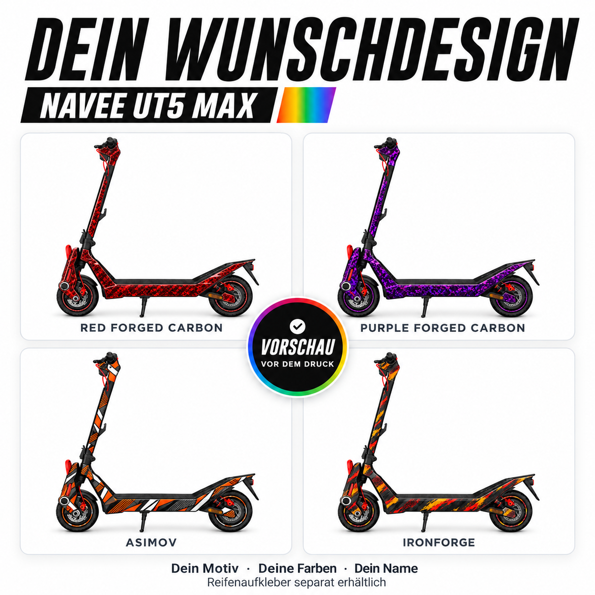 NAVEE UT5 Max Custom-Skin – Dein Wunschdesign. Reifenaufkleber separat erhältlich.